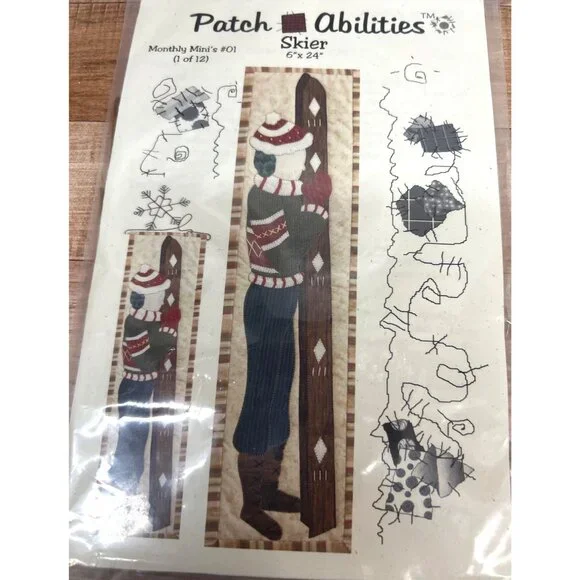 Skier Ski Themed 6 x 24 Quilt Block or Wall Hanging Pattern Monthly Minis 01 - Picture 2 of 4